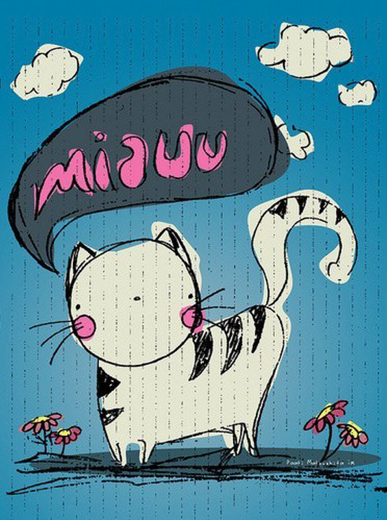 猫咪白兔小樱桃 简单愉悦的插画