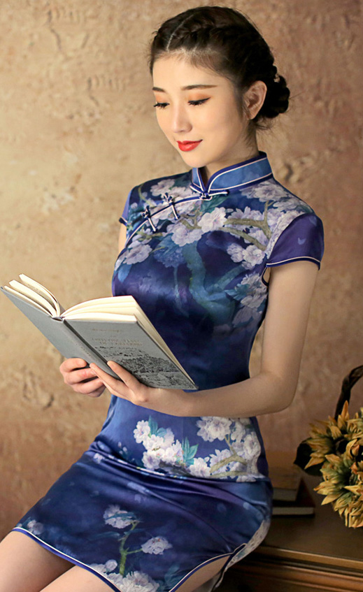 逸红颜婀娜素雅古典旗袍:蓝樱